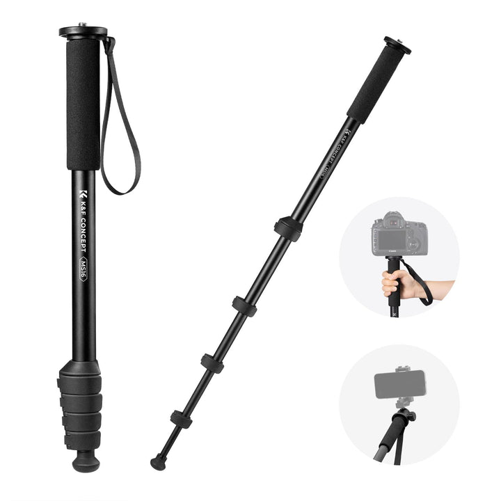 K&F Concept MS16 Einbeinstativ, 63 Zoll Monopod,Stabiles Aluminium-Einbeinstativ mit 5 Sektionen,160