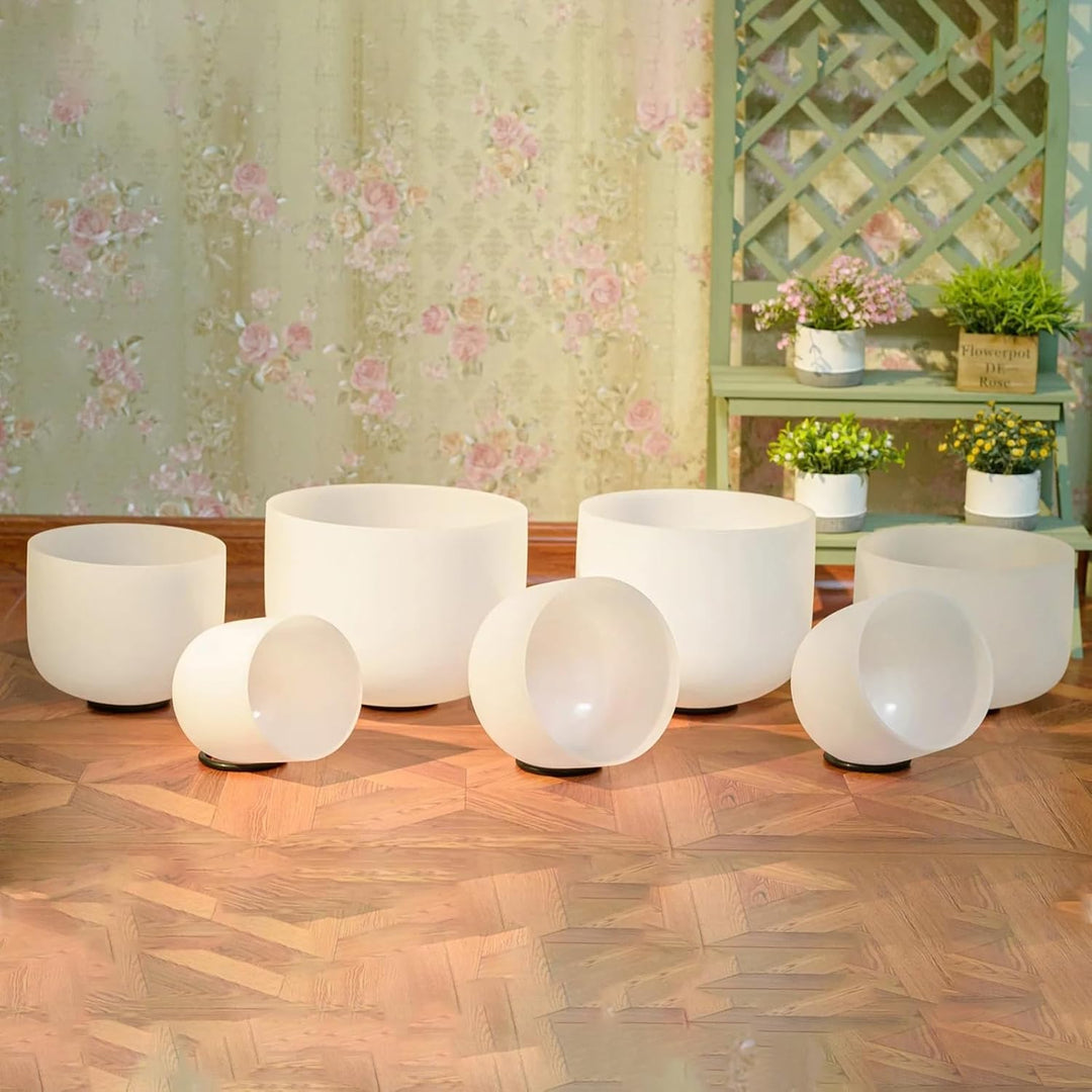 Hye-eun Kristall klangschale Set 432HZ,6-12zoll Perfekte Pitch Quarz Singing Crystal Bowls Klangscha