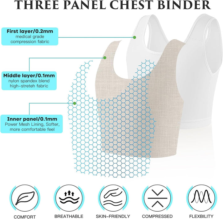 XUJI Atmungsaktive Halb Brust Binder für Transgender FTM Pullover Binder 4XL N-weiss, 4XL N-weiss