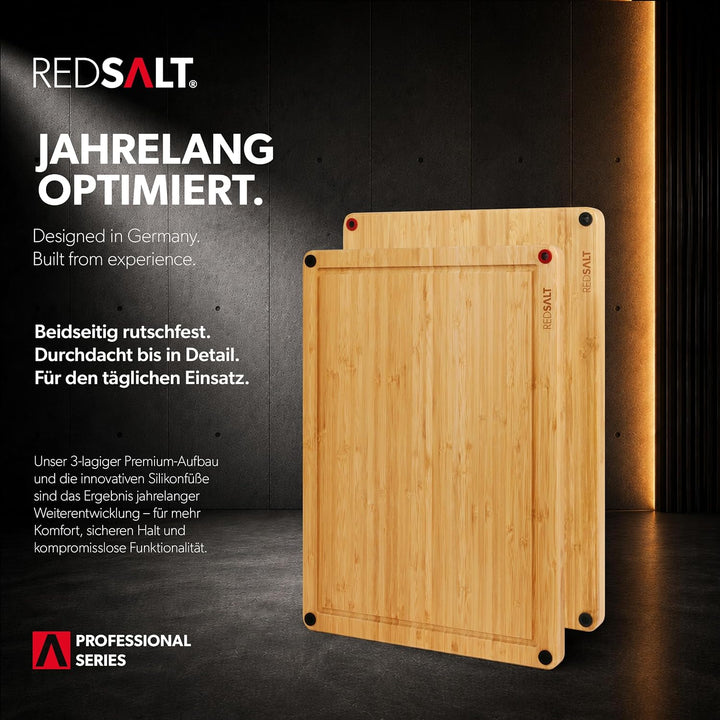 REDSALT® innovatives Bambus Holz Schneidebrett XL 50x36x2,5cm | beidseitig rutschfest antibakteriell