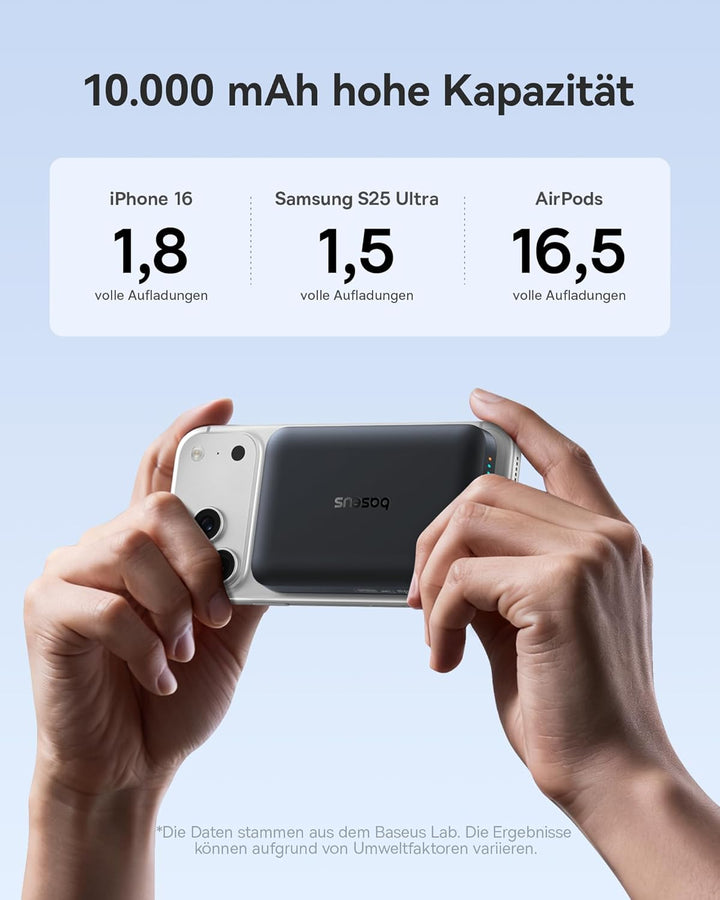 Baseus Enerfill MagSafe Powerbank 10000mAh 30W USB C Magnetische Power Bank, Kabellose Externe Handy