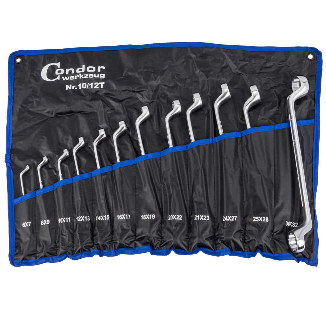 CONDOR Werkzeug 10-12T | Doppel-Ringschlüssel-Satz | 12-tlg. | gekröpft | SW 6 x 7-30 x 32 mm | Chro