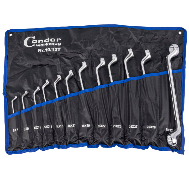 CONDOR Werkzeug 10-12T | Doppel-Ringschlüssel-Satz | 12-tlg. | gekröpft | SW 6 x 7-30 x 32 mm | Chro