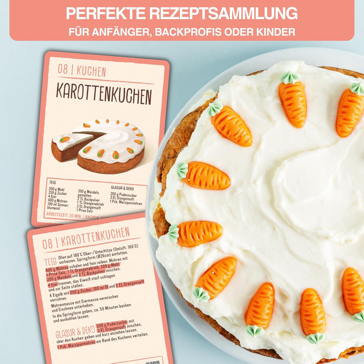 Backkarten - 40 Backrezepte als Backzubehör im Back Set - Geschenke zum Backen - Back Zubehör & Gesc