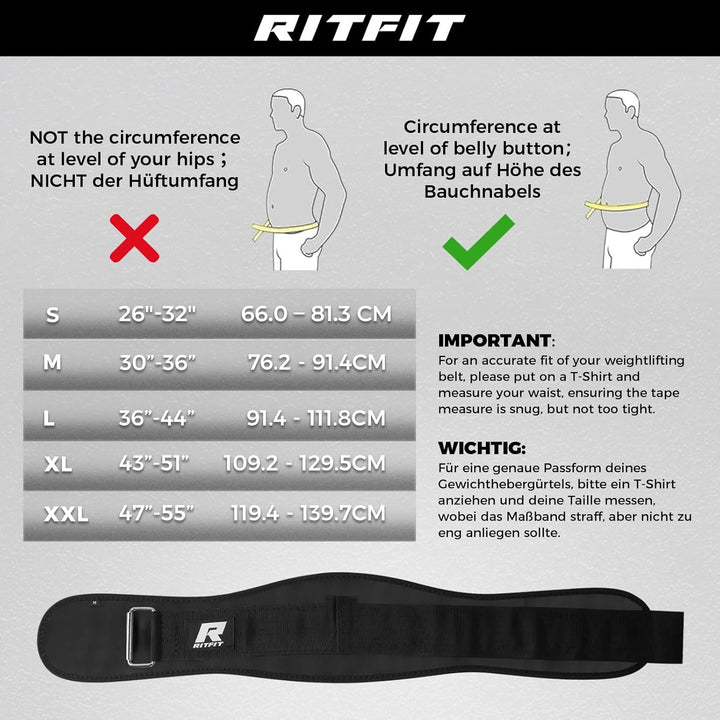 RitFit Gewichthebergürtel 15cm für Krafttraining - Stabiler Dip Belt für Bodybuilding, Gewichtheben,
