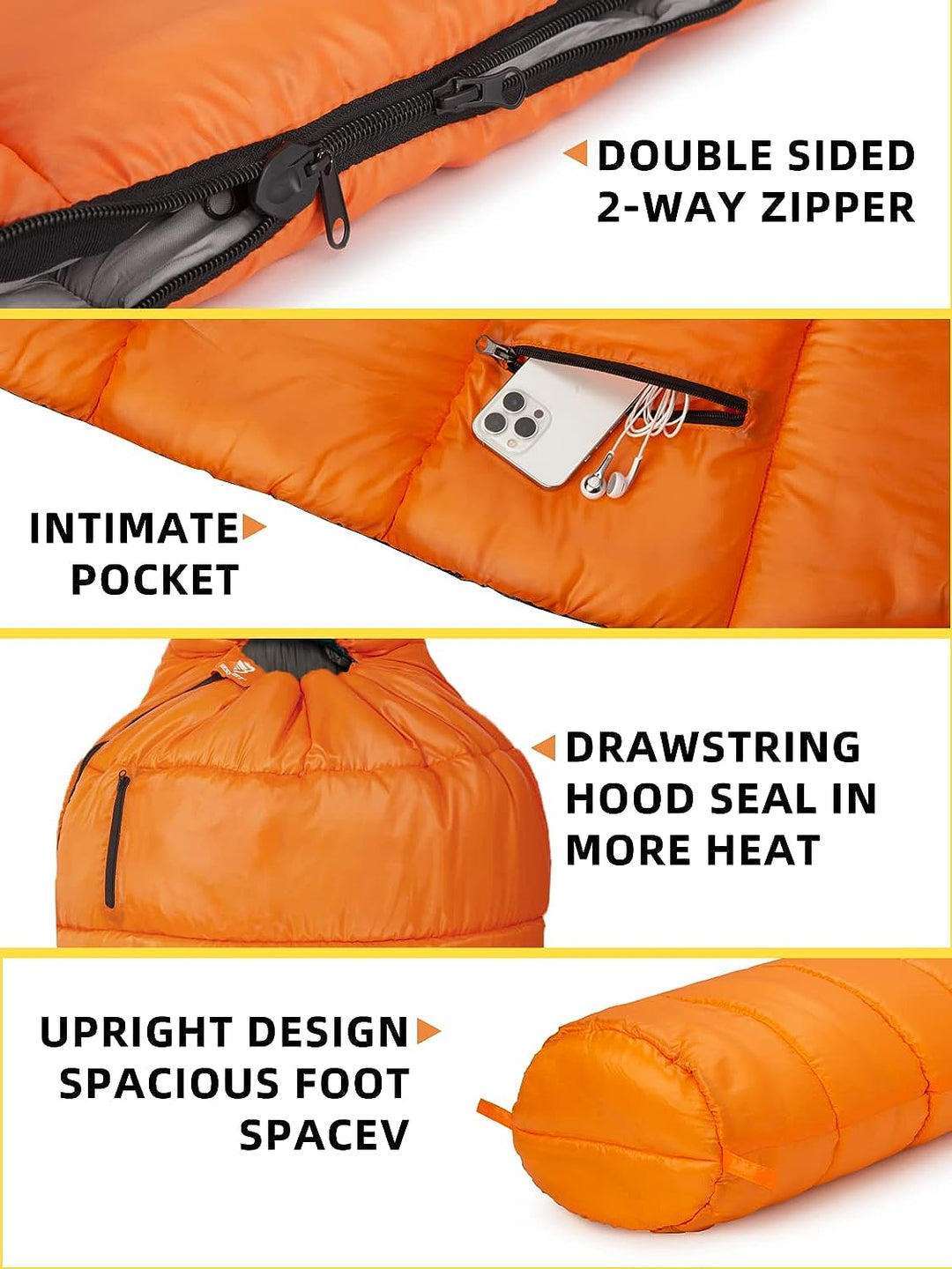 Bessport Schlafsack -10 ℃ - 15 ℃ 4 Jahreszeiten Winter Mumienschlafsack Wasserabweisend Schlafsack f