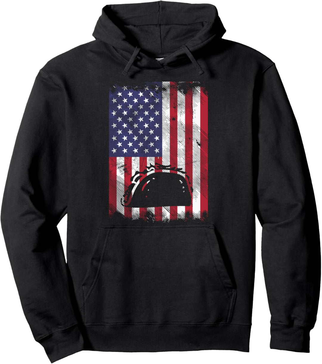 American Flag Taco Vintage Cinco De Mayo Patriotic Foodie Pullover Hoodie