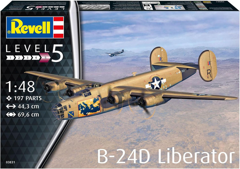 Revell 03831 03831-B-24D Liberator 1:48 originalgetreuer Modellbausatz für Experten, unlackiert