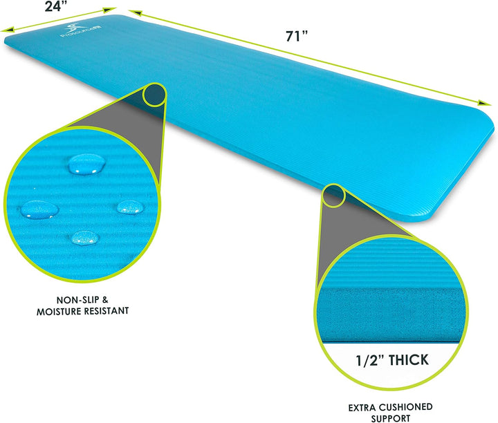 ProsourceFit Extra Thick Yoga and Pilates Mat 1/2" Aqua, 1/2" Aqua