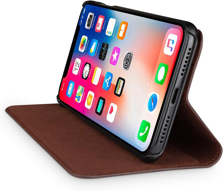 WIIUKA Echt Ledertasche - TRAVEL Italy - für Apple iPhone XS MAX - PFLANZLICH GEGERBTES Leder - Brau