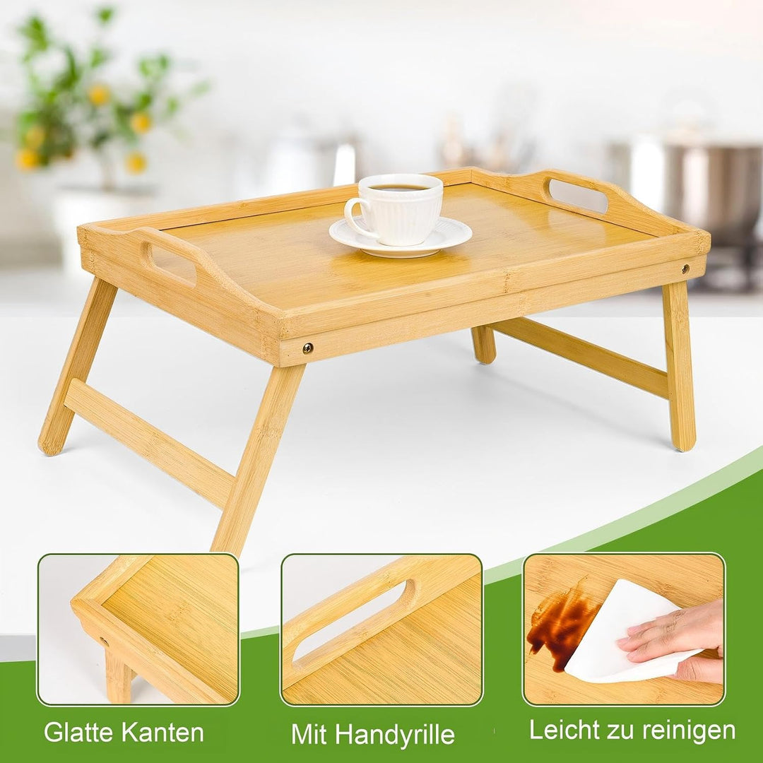 VASMIA Betttablett Tisch mit klappbaren Beinen, Bambus Frühstück im Bett Essen, Servieren oder Verwe