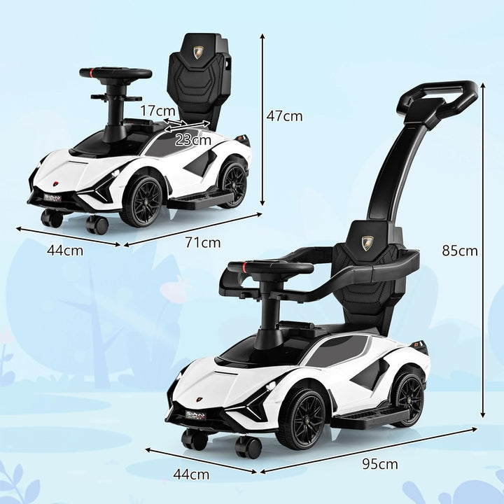 GOPLUS 3 in 1 Rutschauto, Lamborghini Schiebauto mit abnehmbarem Universalrad, USBs, Musik, Stauraum