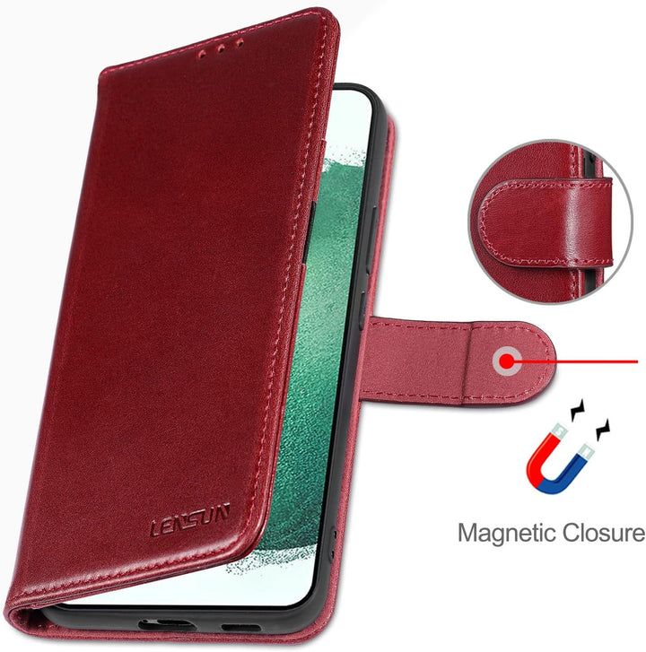 LENSUN Echtleder Hülle für Samsung Galaxy S22 Plus, Handyhülle [Echtes Leder][Magnetverschluss][RFID