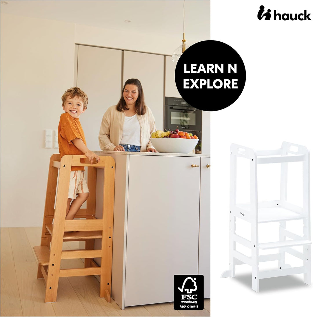 hauck Learn N Explore Natural inkl. Puzzle N Fit – Mitwachsender Kinder Lernturm aus Buchenholz, ab