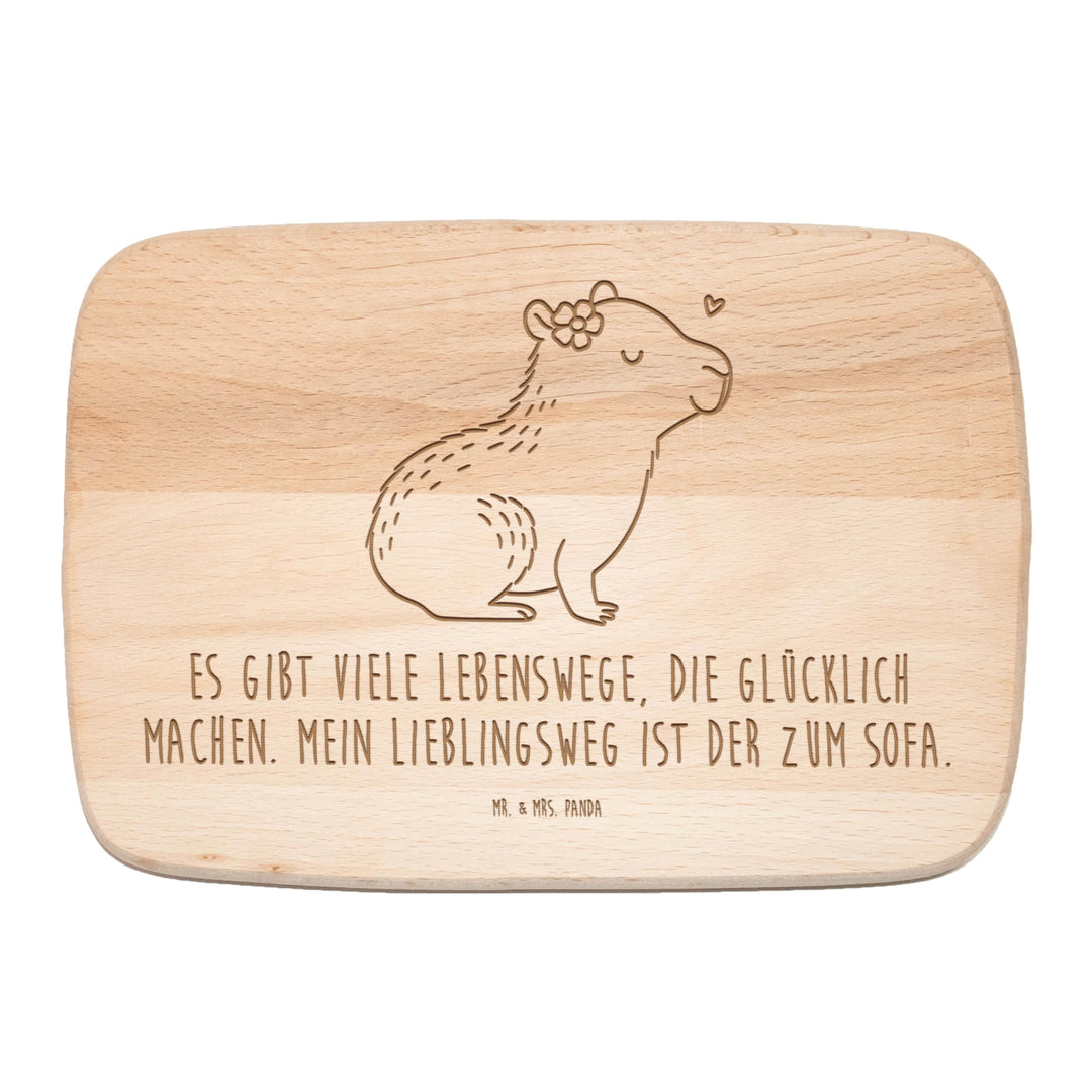 Mr. & Mrs. Panda Holzbrett Capybara Blume - Geschenk, Lustige Sprüche, Frühstücksbrett, Küchenbrett,