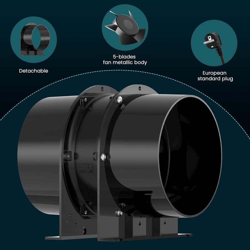 HG Power Abluftventilator 150mm Axial Rohrventilator Kanalventilator Metall Stark Inline-Lüfter Eins