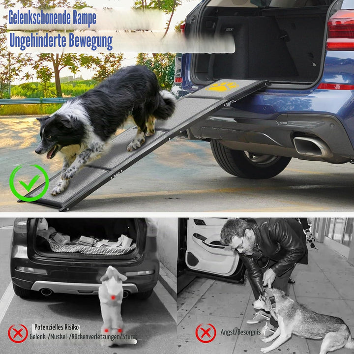 BACOENG Hunderampe Auto Klappbar, Hundetreppe Auto mit Rutschfester Teppich, 160cm rutschfest Hunder