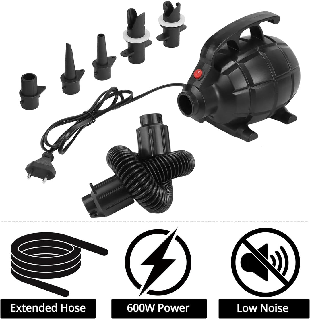 QWORK® Elektrische Luftpumpe 600W, Leise & Tragbare Pumpe mit 5 Düsen, Ideal für Air Track Matten, S