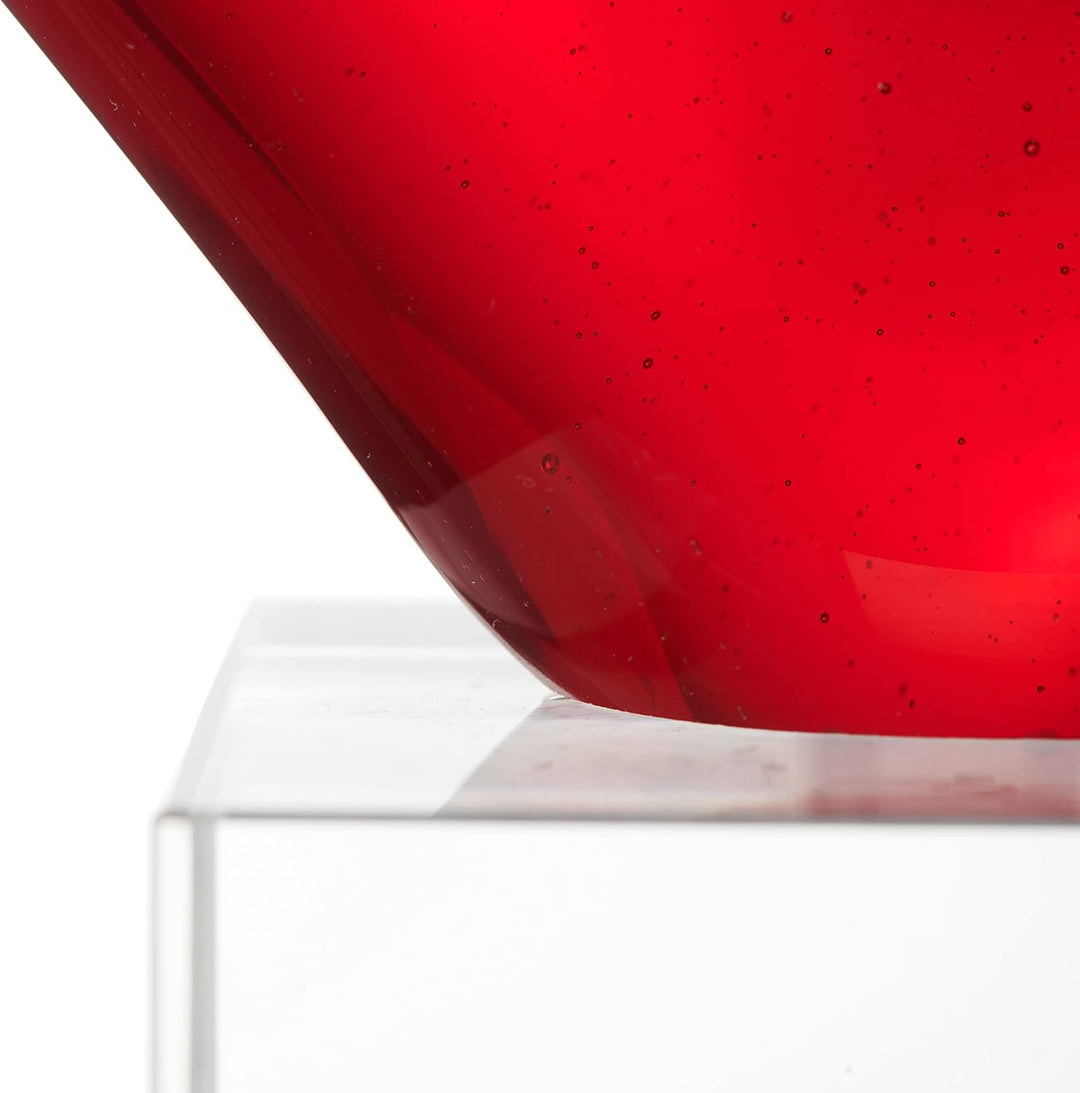 Leonardo Heart Skulptur in Herzform, rotes Herz auf Sockel, handgefertigtes Deko Farbglas, 24 x 21 x