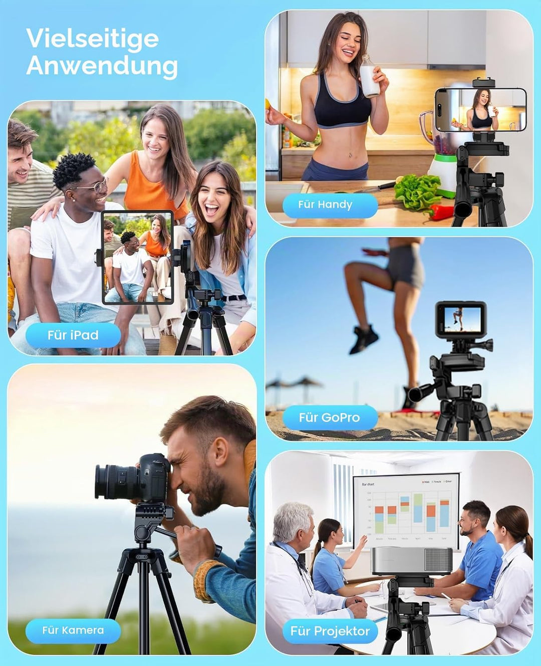 MACTREM 170 cm Aluminium Handy Stativ, Kamera Stativ für Smartphone iPad iPhone Tablet mit 2-in-1 Ha