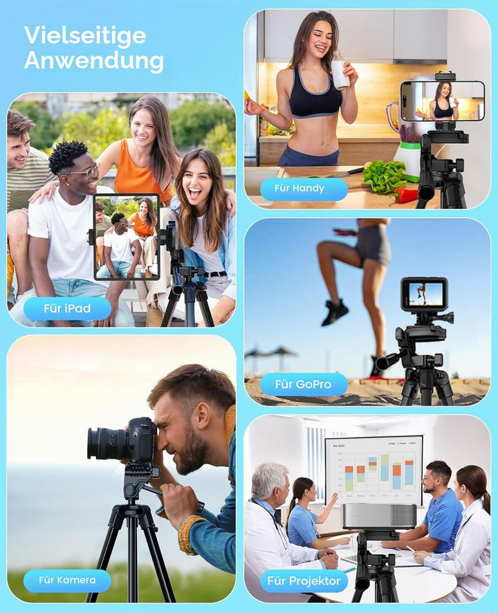 MACTREM 170 cm Aluminium Handy Stativ, Kamera Stativ für Smartphone iPad iPhone Tablet mit 2-in-1 Ha