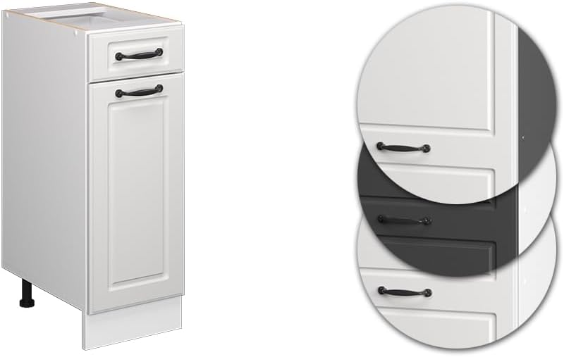 Vicco Küchenschrank mit Schublade R-Line, Weiss Landhaus/Weiss, AP Marmor Weiss Landhaus Schubunters