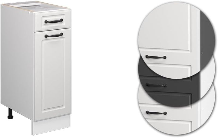 Vicco Küchenschrank mit Schublade R-Line, Weiss Landhaus/Weiss, AP Marmor Weiss Landhaus Schubunters