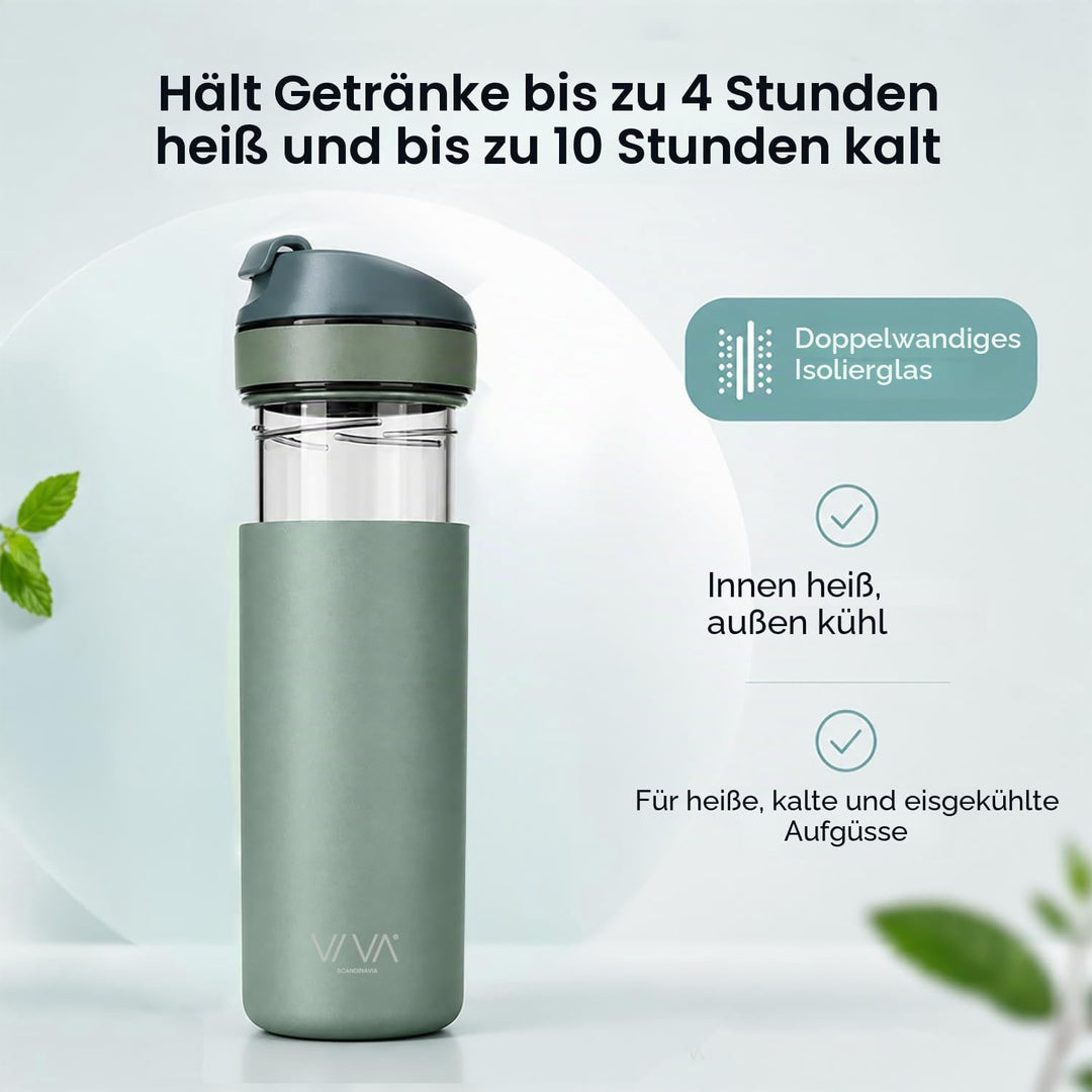 VIVA Recharge Thermobecher to go, Edelstahl, Tee-Sieb, 0,46 l, Mint | Doppelwandig isolierter Edelst