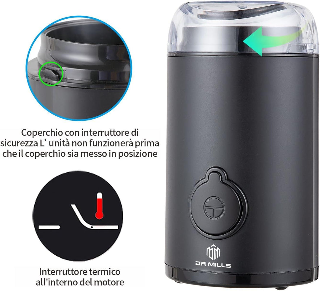 DR MILLS DM-7438 Elektrische Gewürz- und Kaffeemühle, Messer, Tasse bestehen aus SUS304 rostfreiem S