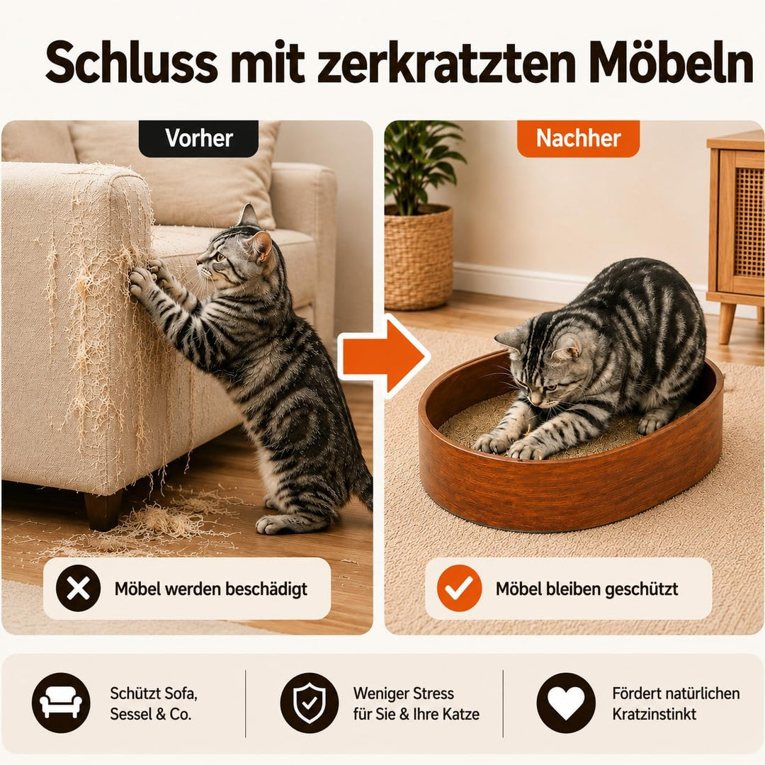 Kratzbrett Katze rund aus robuster Kratzpappe – Ovales Katzenkratzbett mit 3 austauschbaren, doppels