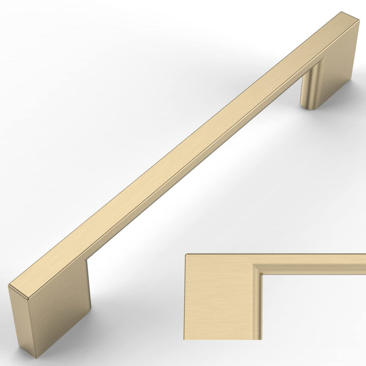 Amerdeco 10 Stück Möbelgriffe Gebürstetes Messing 128mm Lochabstand Schubladen Griffe für gold Küche