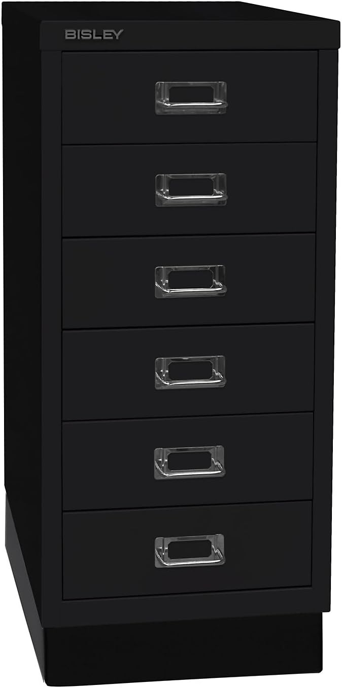 BISLEY MultiDrawer, 29er Serie mit Sockel, DIN A4, 6 Schubladen, Metall, 633 Schwarz, 38 x 27.9 x 67