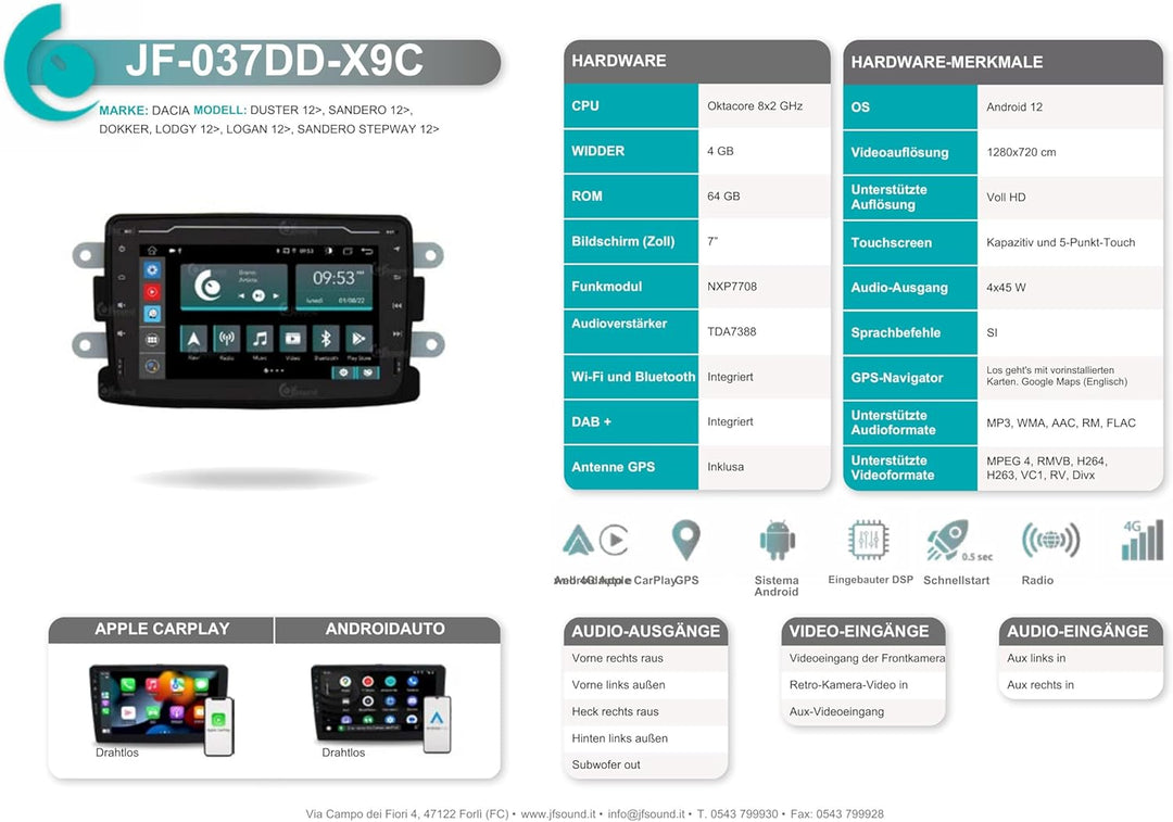 Personalisiertes Autoradio für Dacia Duster Android GPS Bluetooth WiFi USB DAB+ Touchscreen 7" 8core