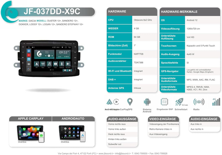 Personalisiertes Autoradio für Dacia Duster Android GPS Bluetooth WiFi USB DAB+ Touchscreen 7" 8core