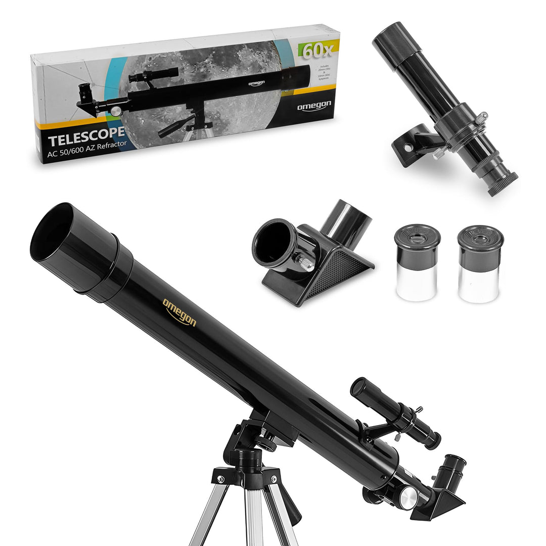 Omegon Teleskop AC 50/600 AZ, Linsenfernrohr mit 50mm Öffnung und 600mm Brennweite