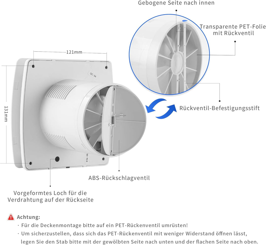 Nova100 100mm Smart WiFi Badlüfter mit Luftfeuchtigkeitssensor, Bewegungsensor und Nachlaufzeit zur