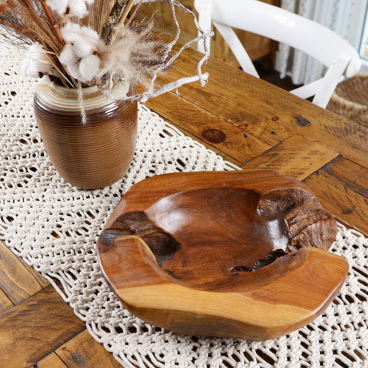 Teakholz Schale braun oval 35 cm - Deko Teak 30 35 cm oval geschliffen rustikal braun Obstschale Dek