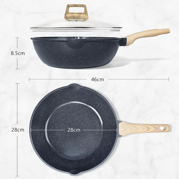 GiPP 28 cm Wokpfanne mit Deckel, Antihaft Pfanne mit Deckel 28cm Hoher Rand, Granit-Antihaftbeschich