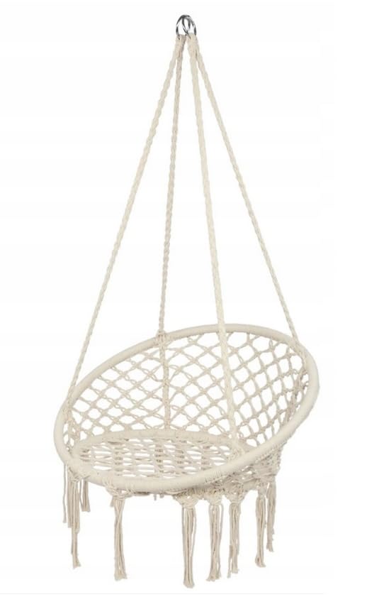 Hängesessel Hängestuhl Outdoor Indoor Garten Hängeschaukel Boho Creme Beige, Beige