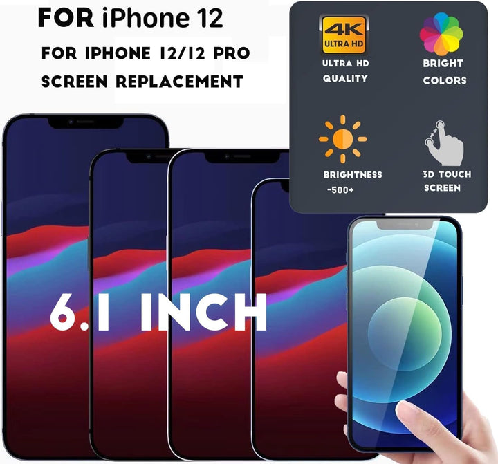Dinow für iPhone 12/12 Pro Display OLED 6,1" für iPhone 12/12 Pro Display Reparaturset, für iPhone 1