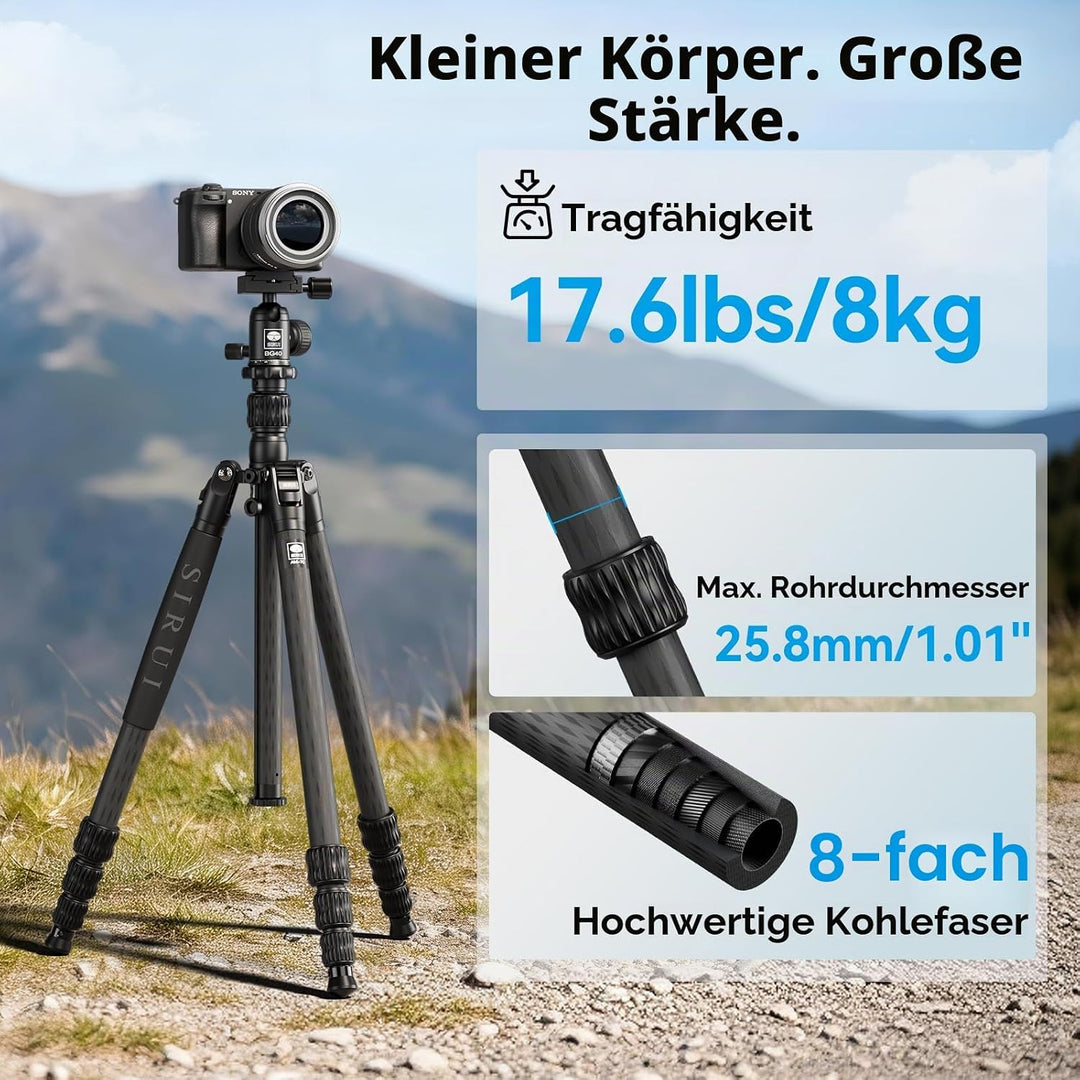 SIRUI AM-7C Carbon Reisestativ 2-in-1 mit 360° Kugelkopf, abnehmbares Bein als Monopod Trekkingstock