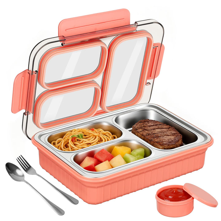Edelstahl Brotdose Kinder 900ml Metall Bento Lunchbox,Brotdose mit 3 Trennfächern,Bento Lunch Box Ki