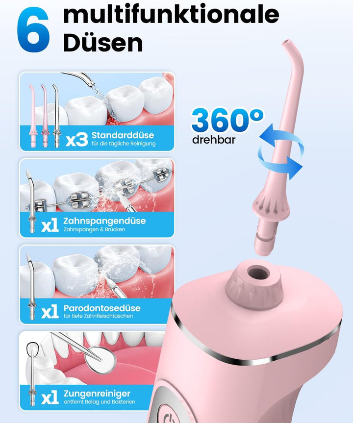 JTF Munddusche Kabellos Elektrische 300ML Wassertank, 10 Stufen Stufenlose Modi Testsieger 2026, IPX