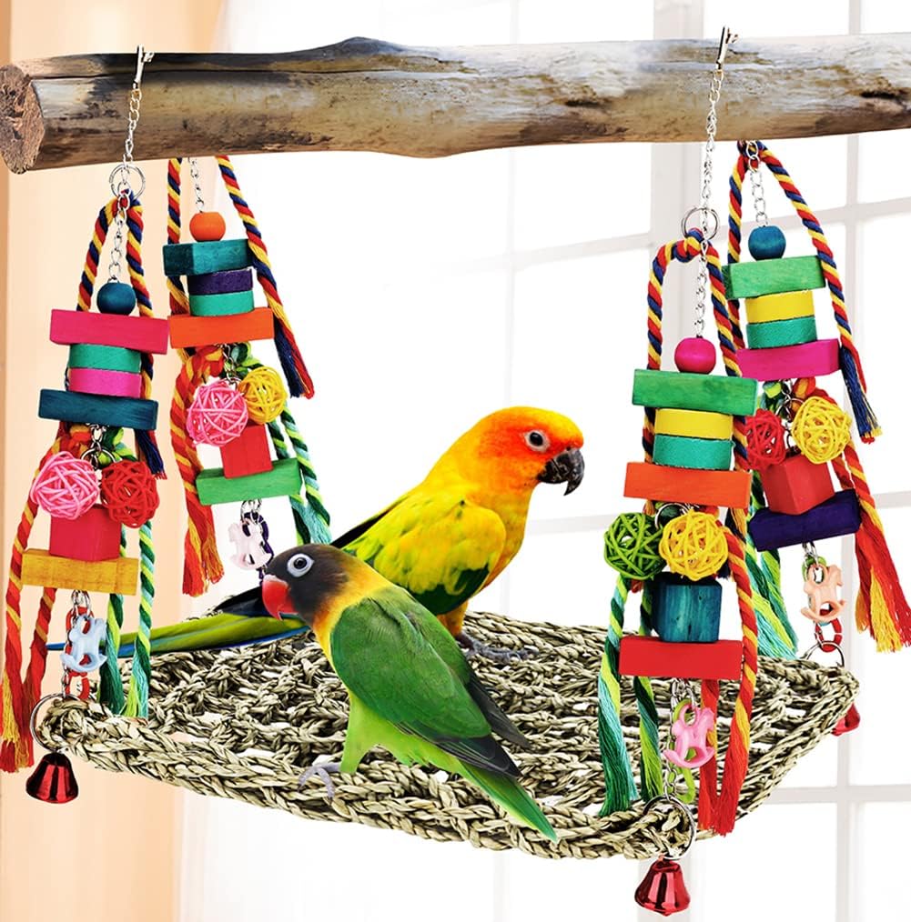 Vogelspielzeug, Sittichspielzeug, Vogelfutter, Wandspielzeug, Seegras, gewebte Hängematte, Schaukelm