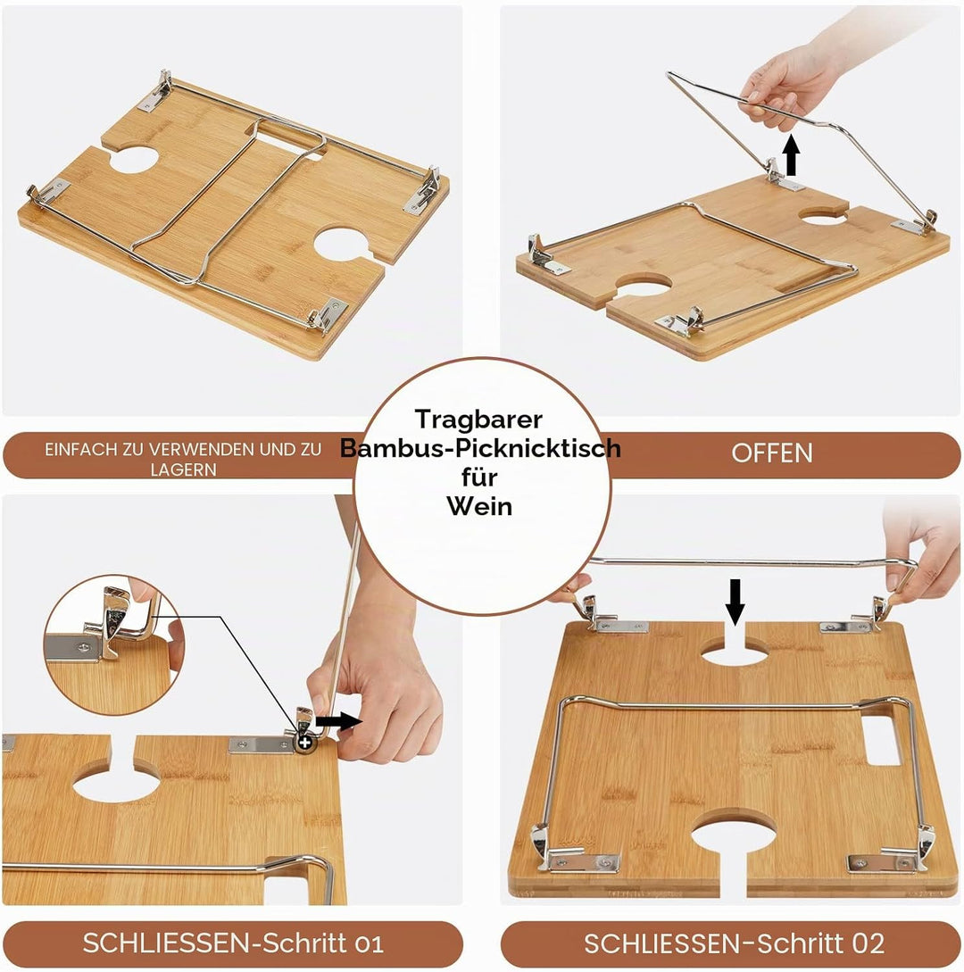Picknickkorb mit Tisch, Picknickkorb Set für 2, Weidenkorb mit Weinhalter, Weidenkorb Picknick-Set m