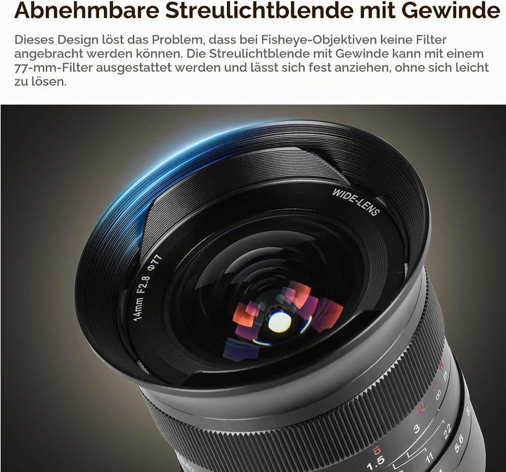 7Artisans 14mm F2.8 für Sony E-Mount-Objektiv, Weitwinkel, Vollformat, Linsen 116 °, manueller Fokus