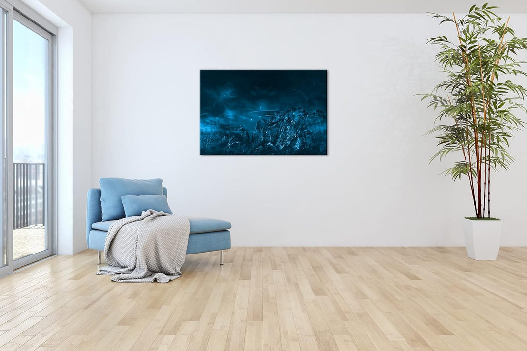 deyoli UFO auf einem fremden Planeten Format 60x40 Effekt: Monocrome Blau als Leinwandbild, Motiv fe