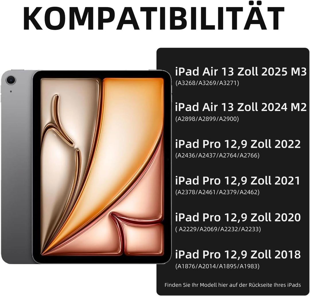 Vobafe Hülle mit Tastatur für iPad Air 13 Zoll 2025 M3/2024 M2, iPad Pro 12.9 (3. 4. 5. 6. Gen), QWE