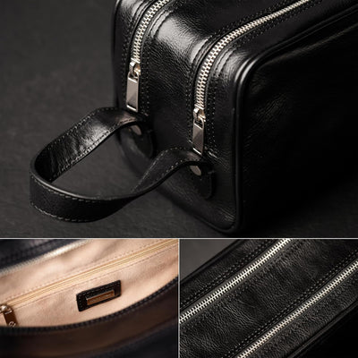 Kulturbeutel Leder Herren - Kosmetikbeutel - Waschtasche für Männer - 100% Echtleder - Hochwertige K