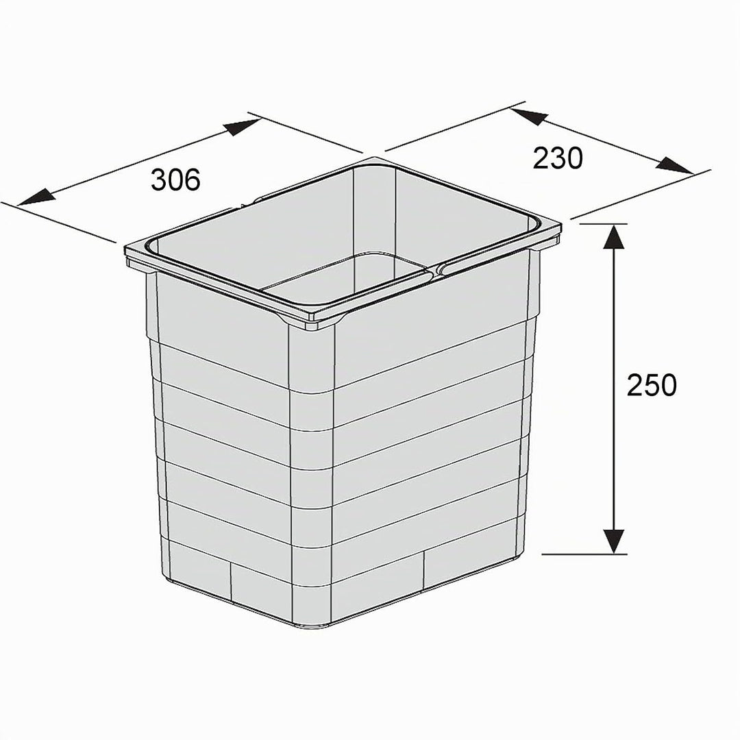 SOTECH Ninka Abfalltrennsystem eins2vier KB 600 mm, Seitenstärke 16 mm Höhe 250 mm 2x 7L, 2x 15L, 1x